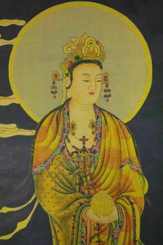 Very Large Old Chinese Scroll Painting Bodhisattva 