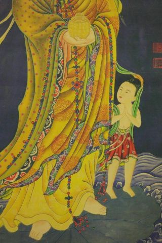 Very Large Old Chinese Scroll Painting Bodhisattva 