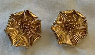 Rare Vintage Tiffany & Co 14k Yellow Gold Flower Clip - On Earrings 16.  38g