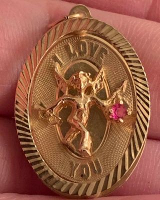 Vintage 14k Yellow Gold Cupid " I Love You " Charm Or Pendant 3.  3 Grams