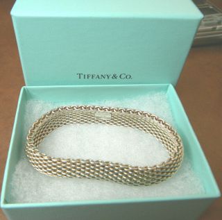 7 " Tiffany & Co Sterling Silver Gorgeous Somerset Mesh Weave Bangle Bracelet