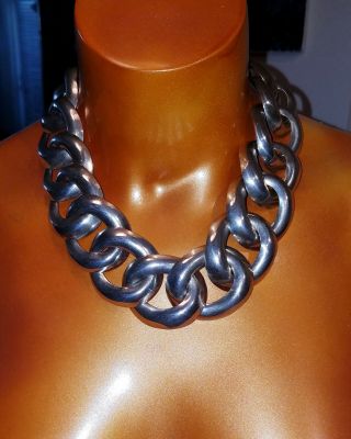 Vintage 925 Sterling Silver Big Bold Chunky Rounded Curb Link Chain Necklace