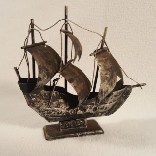 Christopher Columbus " Santa Maria " Model Ship - Metal - 5.  5 By 5 Inches