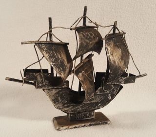 Christopher Columbus " Nina " Model Ship - Metal - 6.  5 By 5 Inches