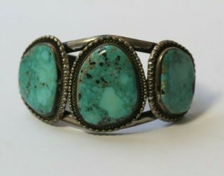 Large Heavy Vintage Navajo Sterilng Silver & Turquoise Men ' s Cuff Bracelet 118 g 2