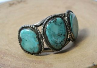 Large Heavy Vintage Navajo Sterilng Silver & Turquoise Men ' s Cuff Bracelet 118 g 3