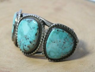 Large Heavy Vintage Navajo Sterilng Silver & Turquoise Men ' s Cuff Bracelet 118 g 4