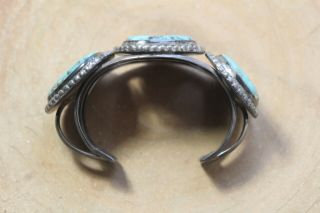Large Heavy Vintage Navajo Sterilng Silver & Turquoise Men ' s Cuff Bracelet 118 g 6