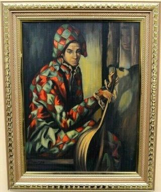 Masterpiece Oil Painting Impressionist Portrait Harlequin Pierrot European Rare