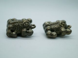 Small Vintage Chinese Silver Metal Double - Sided Frog Pendants