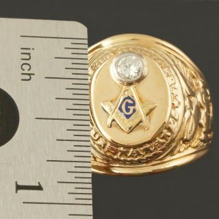 Rare Solid 10K Yellow Gold,  Blue Enamel & Diamond US Air Force Masonic Ring,  NR 8