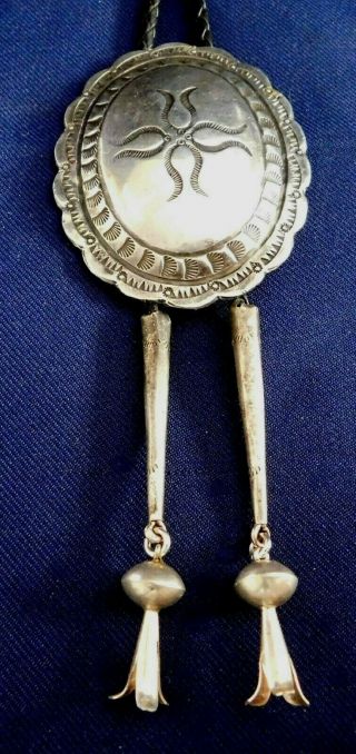 Native American Sterling Stamped Domed Handmade Vintage Concho Bolo Tie