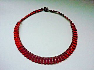 Vintage Art Deco Czech Mirrored Vauxhall Glass Red Necklace