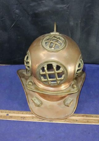 Vintage Miniature Brass & Copper Deep Sea Divers Helmet Mask Us Navy Maritime