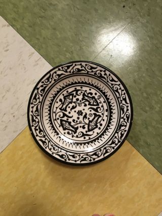 Jerusalem Pottery Armenian Fish Plate Black White 1960’s