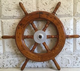 Vintage Authentic Wooden Ship’s Wheel 25” Overall / 16” Wheel / 4” Hub Nautical