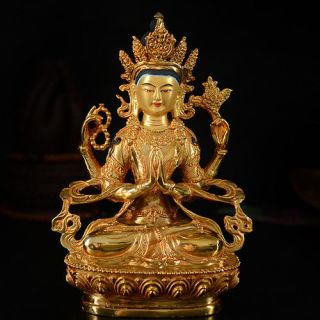 8.  5 " Asian Antique Tibet Copper Gilt Hand Made Shadakshari Avalokitesvara Statue