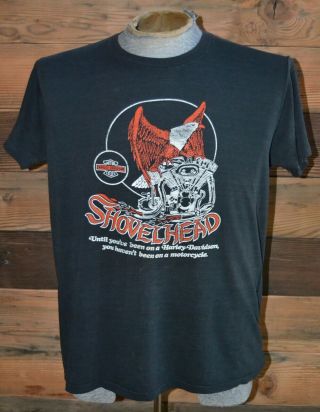 Vintage 1980s Harley Davidson Eagle Shovelhead T Shirt Thin Soft Browne 