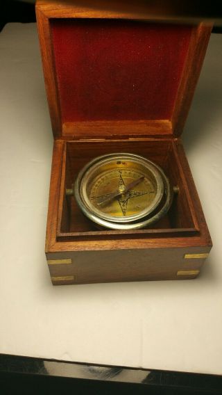 Vintage Nautical Maritime Compass In Wooden Box