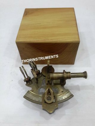 Nautical Antique Maritime Sextant Brass Navigation Decor With Natural Wooden Box