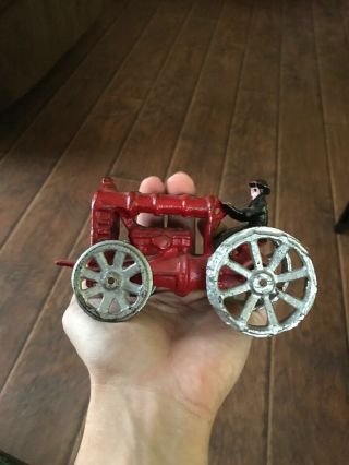 Antique Cast Iron Toy Tractor Ford Red Vintage Farm Toys Very