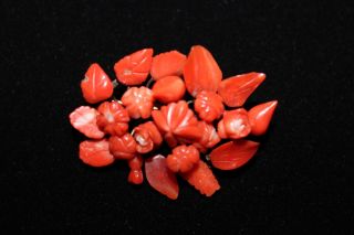 ANTIQUE CHINESE VICTORIAN CARVED RED CORAL GOLD FILLED BROOCH PIN 2