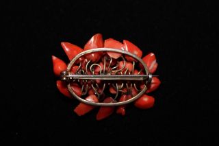 ANTIQUE CHINESE VICTORIAN CARVED RED CORAL GOLD FILLED BROOCH PIN 4