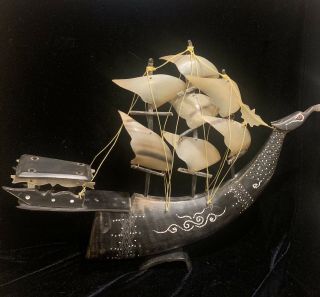 Vintage Chinese Handcrafted And Carved Junk Ship 17” Wide By 13 - 1/4”fantastic