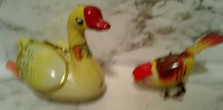 2 Vintage Tin Litho Toys - Friction Flapping Goose & Windup Hopping Birdie China