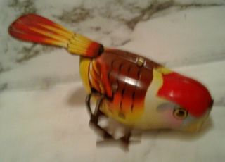 2 Vintage Tin Litho Toys - Friction Flapping Goose & Windup Hopping Birdie China 2