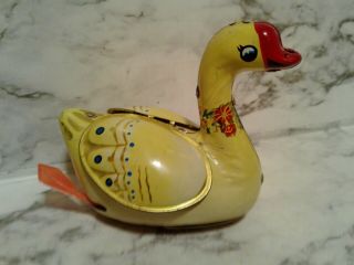 2 Vintage Tin Litho Toys - Friction Flapping Goose & Windup Hopping Birdie China 3