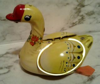 2 Vintage Tin Litho Toys - Friction Flapping Goose & Windup Hopping Birdie China 4