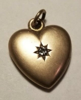 Antique Heart Locket 14kt Gold Diamond Victorian Charm Pendant Vtg