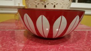 Vintage True Red Cathrineholm Enamelware Lotus Bowl 9.  5 