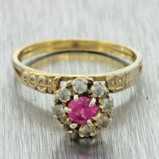 1930s Antique Art Deco 14k Solid Yellow Gold.  25ct Ruby.  30ctw Diamond Ring Z9