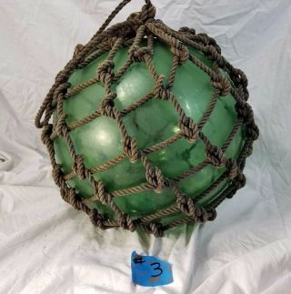 Antique Hand Blown Green Glass Mold Fishing Float Buoy Japanese 12 " Tall 40 " D