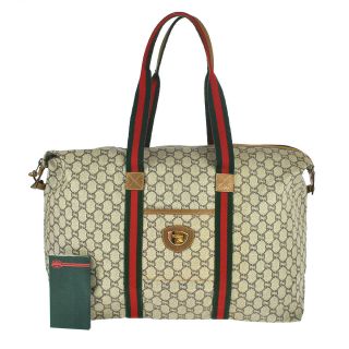 H49 Gucci Plus Authentic Sherry Webbing Travel Bag Shoulder Hand Tote Vintage