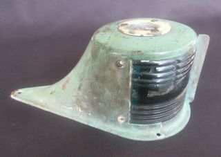 Vintage Brass Boat Bow Light W/ Green/red Glass Lenses & Flag Holder