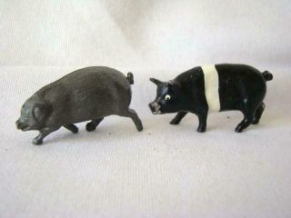 Vintage Hand Painted Lead Miniature Barnyard 2 Pigs Hogs Toys,  Doll House
