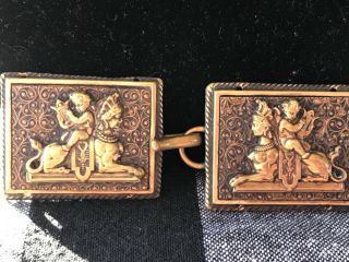 Antique 1800’s French Empire Woman Sphinx & Angel With Lyre Metal Belt Buckle