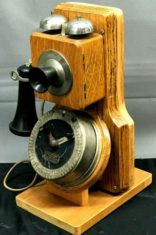 Antique C.  1910 Tiger Oak Autophone 100 - Station Telephone On Pedestal - Decorative