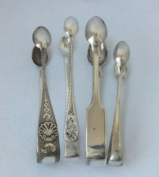 4 Pairs Of Antique English Hallmarks Solid Sterling Silver Sugar Tongs/ 94 G