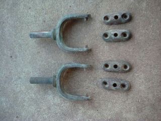 VINTAGE BRASS BRONZE OAR LOCKS PAIR - Rowlock Horns - Bronze Oarlocks 4