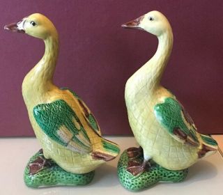 Vintage Pair Chinese Tang Revival 3 - Color Sancai Majolica Duck Figurines