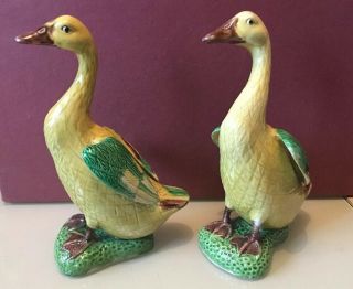 Vintage Pair Chinese Tang Revival 3 - Color Sancai Majolica Duck Figurines 8