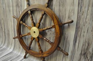 Nautical 36 " Wooden Ship Steering Wheel Pirate Decor Brass Wall Boat Captain