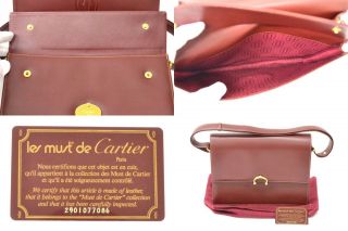Authentic Cartier Must Line Leather One Shoulder Bag Vintage Bordeaux Gold Women 12