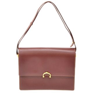 Authentic Cartier Must Line Leather One Shoulder Bag Vintage Bordeaux Gold Women