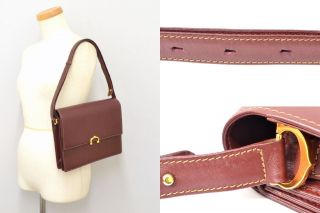 Authentic Cartier Must Line Leather One Shoulder Bag Vintage Bordeaux Gold Women 4