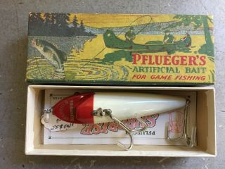 Vintage Pflueger Wooden Artificial Bait 3996 Surprise White - Red